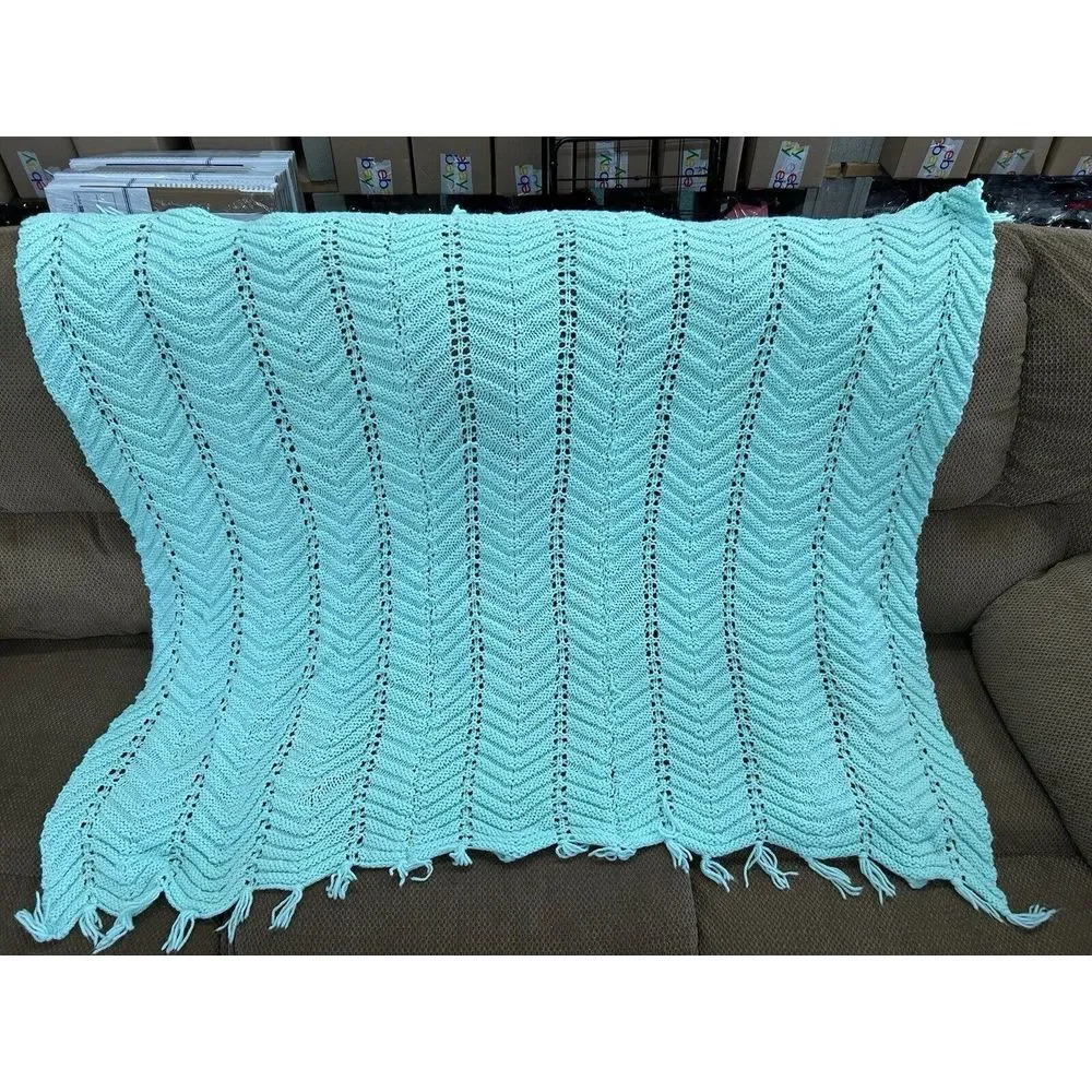 Handmade Crocheted Cream Blanket Afghan Throw Blanket Tassels 47